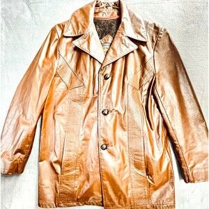 Vtg 80's Brown Lambskin Leather Jacket Mens Sz 38 Ideal Tailor Zip In Fur Lining